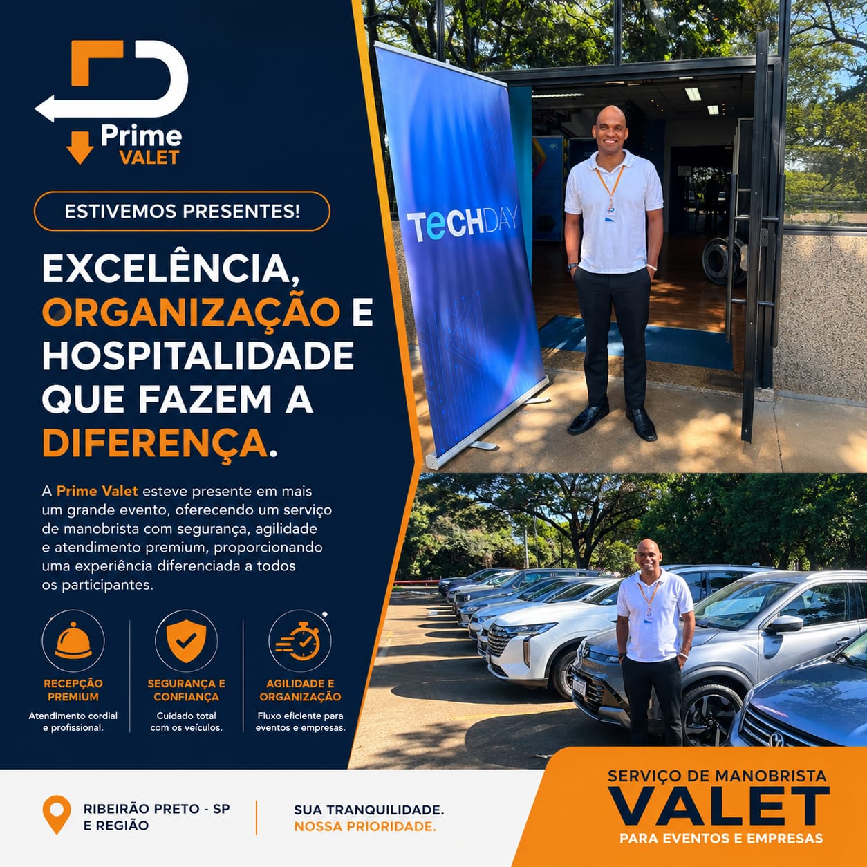 Prime Valet presente em evento, com Diego e veículos atendidos